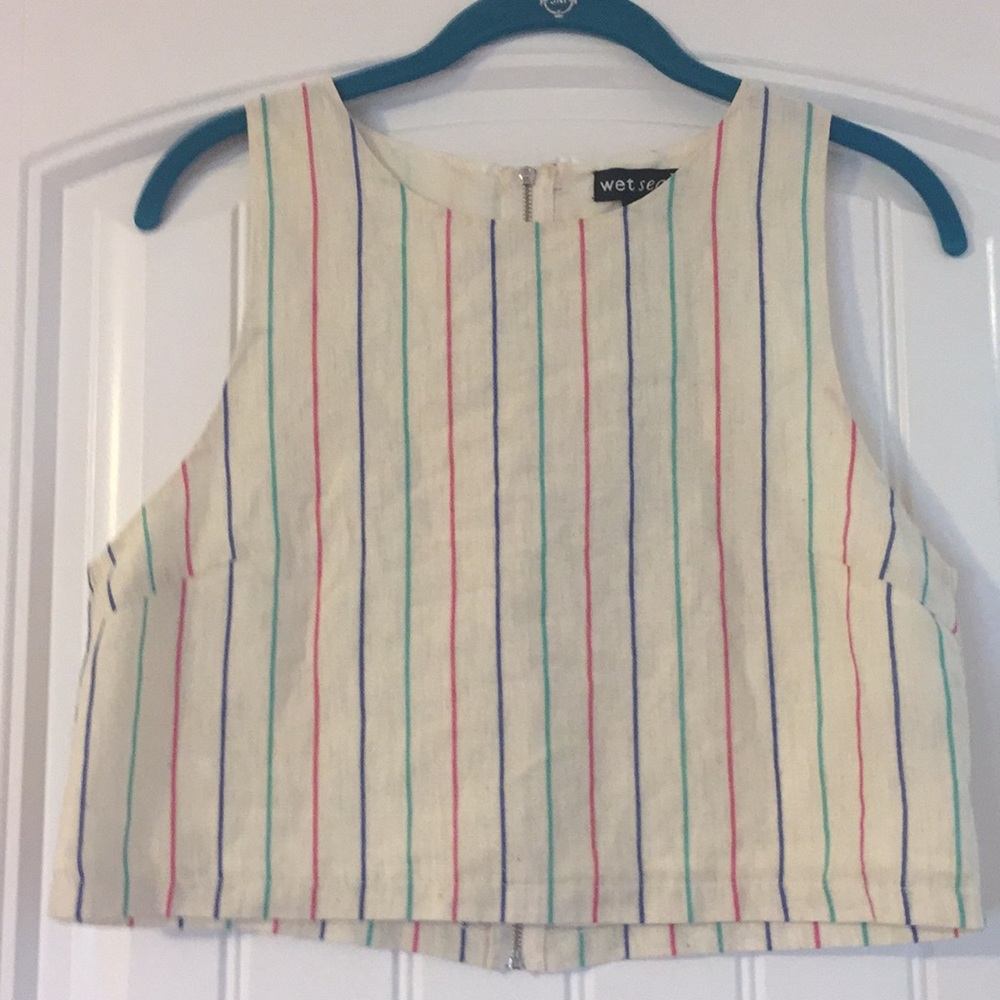 White top with multicolor stripes